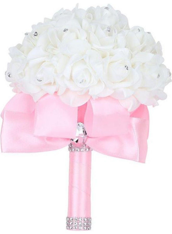 زهور صناعية لزينة حفلات الزواج والعرائس أبيض/ وردي