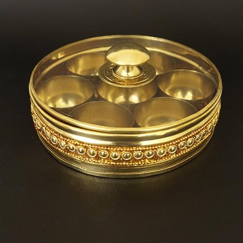 Spillbox Putrika Handcrafted Brass Mini Spice Box Set For Kitchen With Spoon|Brass Masala Box|Masala Dani |Masala Dabba & Spice Container-Mini Masala Box Size 5 - Image 2
