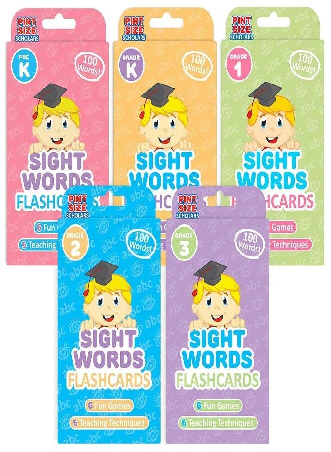 Pint-Size Scholars 100 Vocabulary Flash Cards for Sight Words - 6 Learning Games per Deck for Preschool & Elementary Early Learning- All Grades Bundle - Image 1