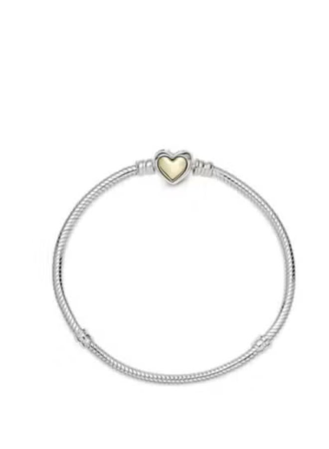 Pan Home سوار فضي بسلسلة ثعبان مع مشبك قلب ذهبي مقبب 18 سم - Image 4