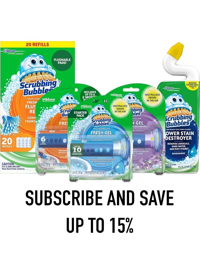 Scrubbing Bubbles - Fresh Gel Toilet Bowl Cleaning Stamps Starter Pack, Lavender Scent, 1 Dispenser With 6 Stamps, 1.34 Oz - Image 1