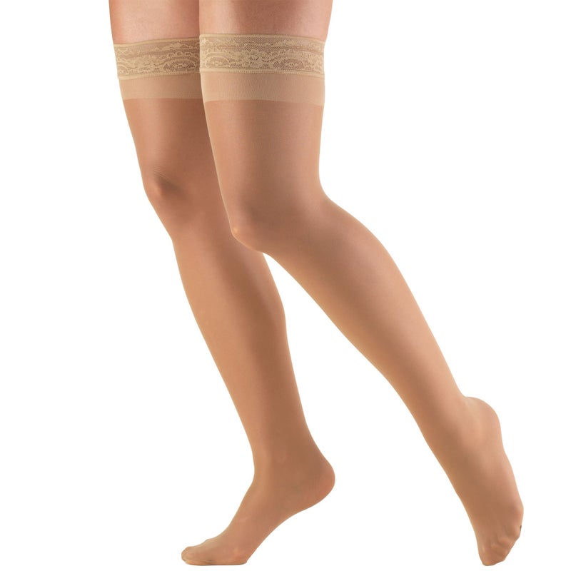 Truform Truform Sheer Compression Stockings 815 mmHg Womens Thigh High Length 20 Denier Beige Small