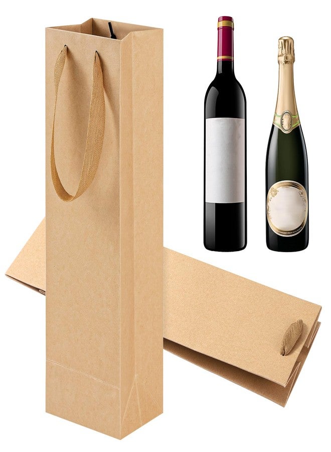 Styquenzer Brown Wine Bottle Gift Bags, Kraf Paper Wine Gift Bags 3.5×4.3×13.8 Inch Reusable Liquor Bag, Wines-Bag with Handles for Party Wedding Party Celebrations Anniversary Champagne Wines-Bags, 2 PCS Brown - Image 1