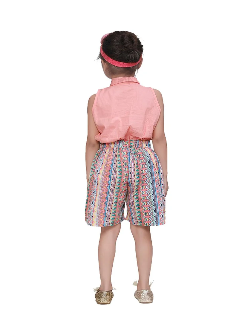 LILPICKS Pink Knot Style Flared Short Jumpsuit