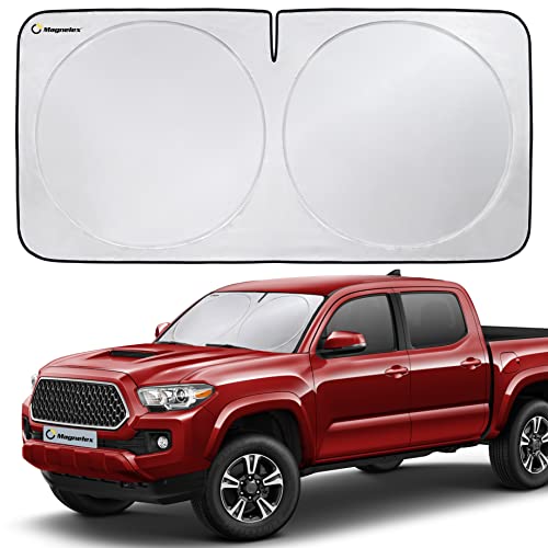 Magnelex Car Windshield Sun Shade with Storage Pouch. Reflective 240T Material Car Sun Visor with Mirror Cut-Out for Car, Truck, Van or SUV. Foldable Sun Shield for Sun Heat and UV Protection (Small) - Image 1