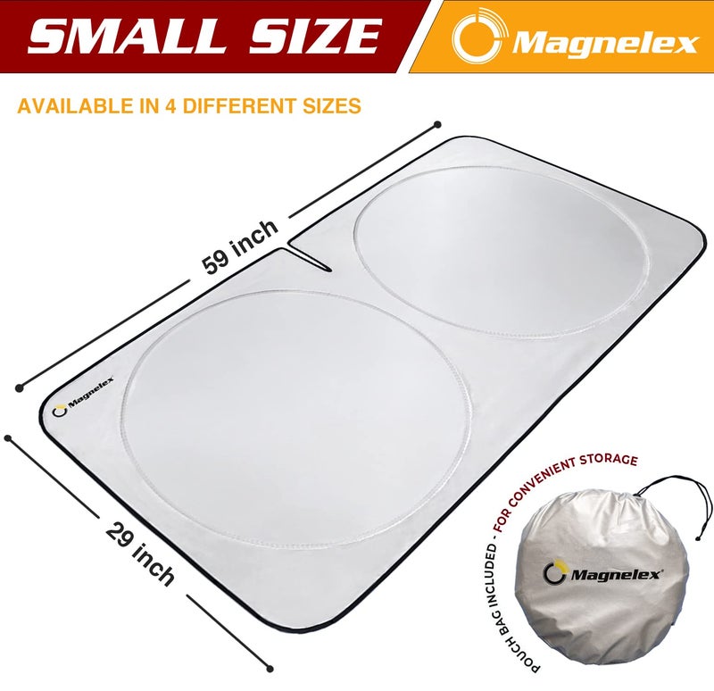 Magnelex Car Windshield Sun Shade with Storage Pouch. Reflective 240T Material Car Sun Visor with Mirror Cut-Out for Car, Truck, Van or SUV. Foldable Sun Shield for Sun Heat and UV Protection (Small) - Image 2