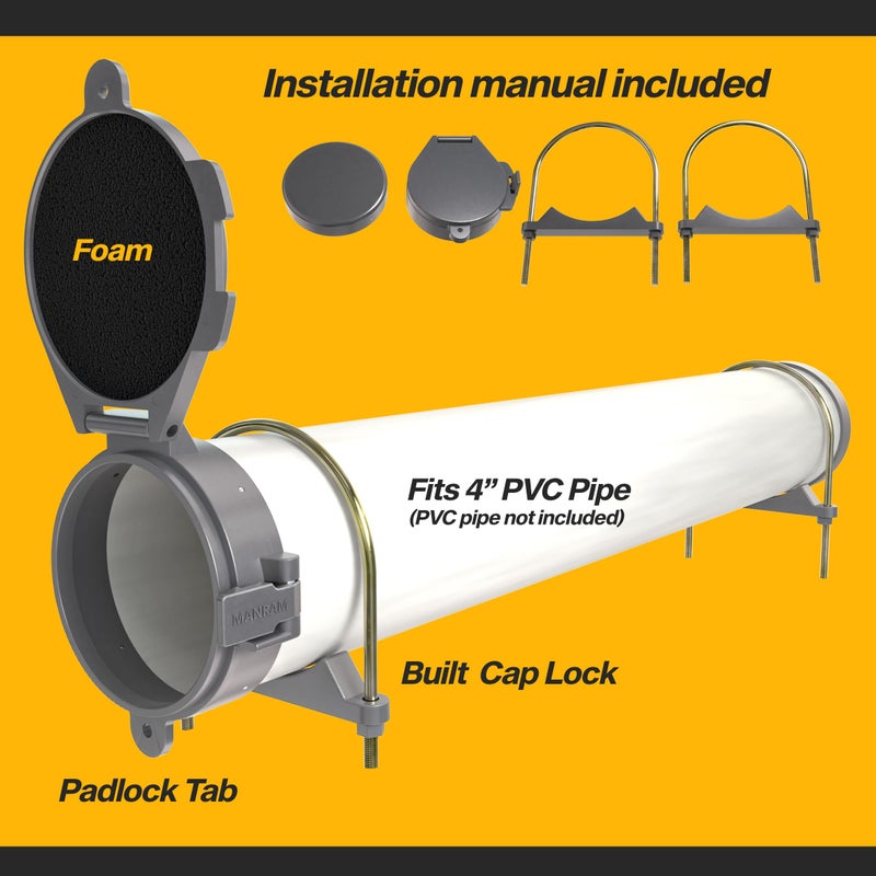 manram Conduit Carrier Kit Fit 4-Inch Diameter PVC Pipe - Durable and Versatile with Mounting Hardware Included, Spring-Loaded Latch, Secure and Stable Pipe Transport Solution (PVC Pipe Not Included) - Image 3