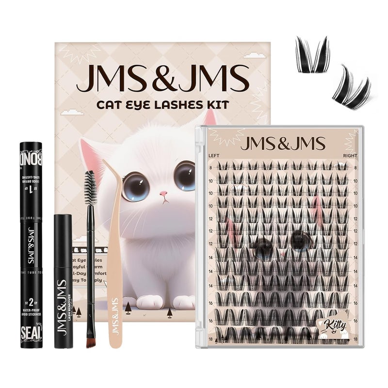 JMS&JMS Bunny Lash Clusters Kit, Anime Eyelash Clusters with Spikes, Invisible Band Manga Lashes Natural Wispy Lash Extension Kit with Lash Bond and Seal, Remover, Tweezers, Brush - Image 1