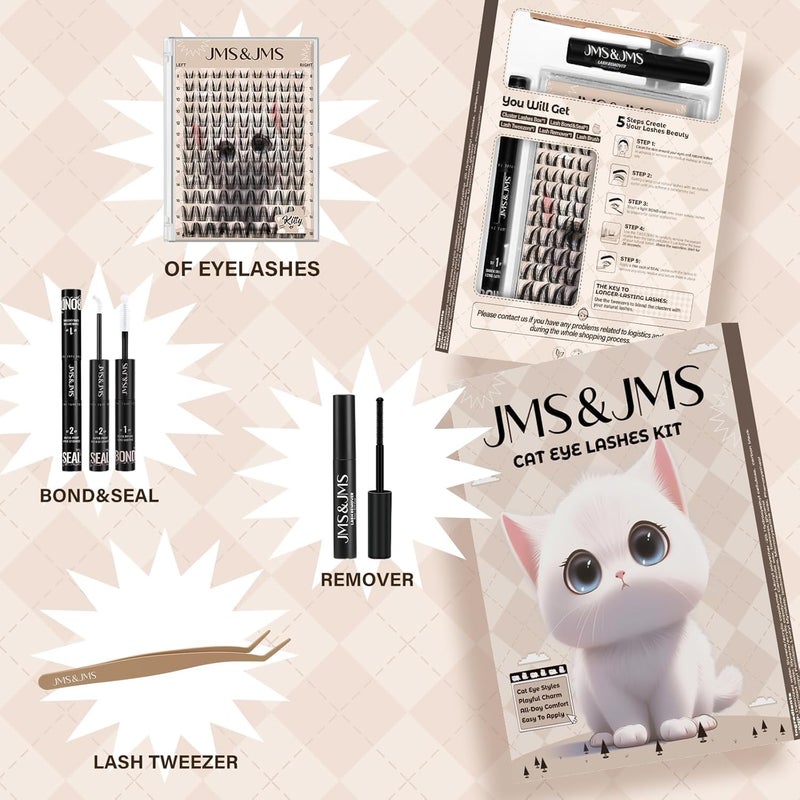 JMS&JMS Bunny Lash Clusters Kit, Anime Eyelash Clusters with Spikes, Invisible Band Manga Lashes Natural Wispy Lash Extension Kit with Lash Bond and Seal, Remover, Tweezers, Brush - Image 5