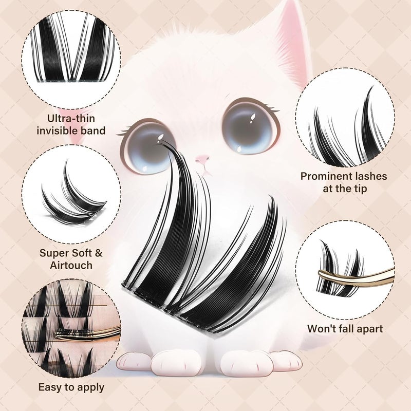 JMS&JMS Bunny Lash Clusters Kit, Anime Eyelash Clusters with Spikes, Invisible Band Manga Lashes Natural Wispy Lash Extension Kit with Lash Bond and Seal, Remover, Tweezers, Brush - Image 3