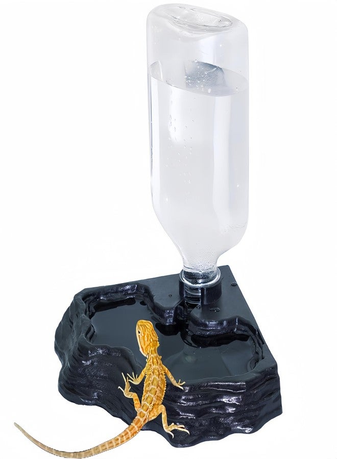 MRTIOO 17oz Terrarium Tank Reptile Food Feeders Bowl, Water Feeder Automatic Water Dispenser Waterer Feeding Accessories, for Geckos Lizards Turtle Bearded Dragons - Black - Image 1