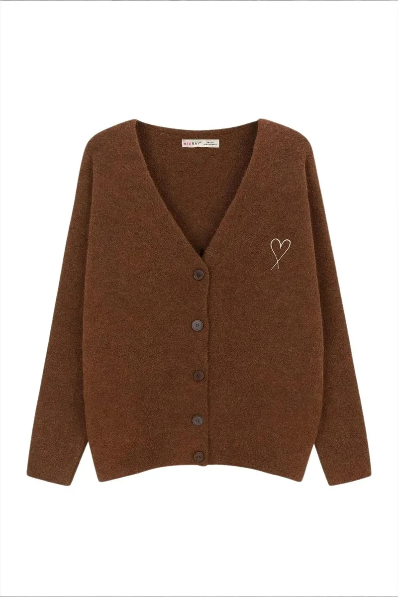 Mixray Mixray Oversized Knit Cardigan with Heart Detail