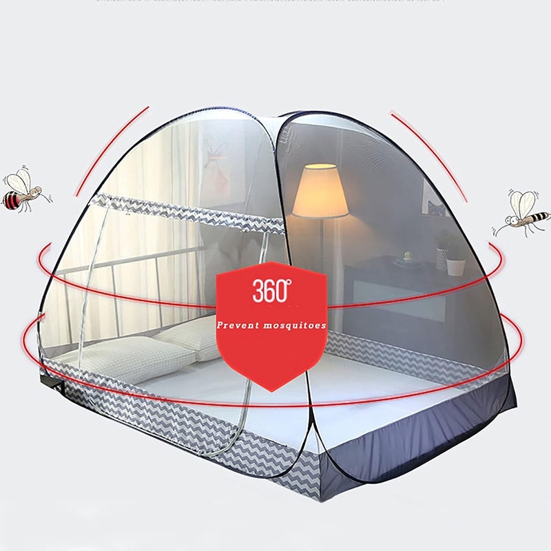 ناموسية سرير للسفر - حماية من الحشرات بشبكة ناعمة وسحاب، أزرق، 150x200x150 سم - درع حشرات محمول للتخييم والاستخدام المنزلي - Image 4