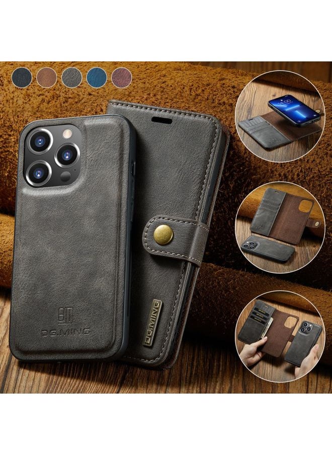 Generic For Iphone14 Pro Max Strong Magnetic Split Leather Case For Iphone 13 Pro 2-in -1 Wallet Mobile Phone Leather Case-Color:Grey-Applicable Model:IP16 Plus  - Image 1