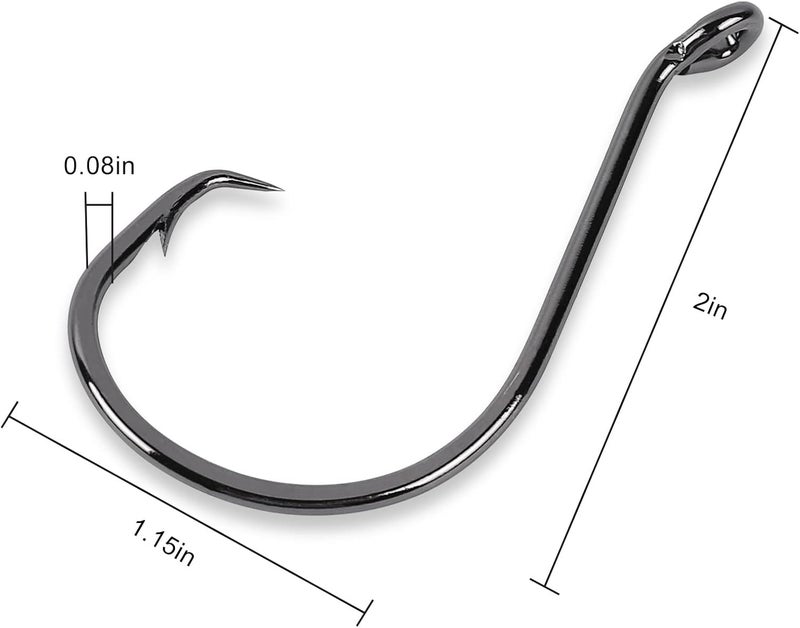 UCEC Circle Hooks Fishing Hooks 2X Strong Offset Circle Hooks Saltwater Black High Carbon Steel Octopus Catfish Fishing Hooks Fishing Gear Tackle 150pcs/ 240pcs - Size:#1 1/0 2/0 3/0 4/0 5/0 6/0 8/0 - Image 4
