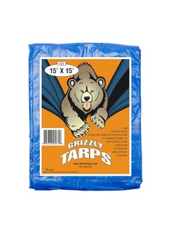 Grizzly 15 X 15 Feet Blue Multi Purpose Waterproof Poly Tarp Cover 5 Mil Thick 8 X 8 Weave