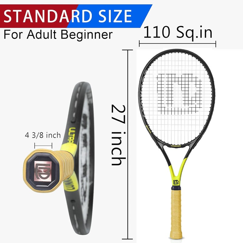 LUNNADE Adults Tennis Racket 27 Inch, Shockproof Carbon Fiber Tennis Racquet Light-Weight, Pre-Strung and Regrip, Suitable for Beginners to Intermediate Players - Image 2