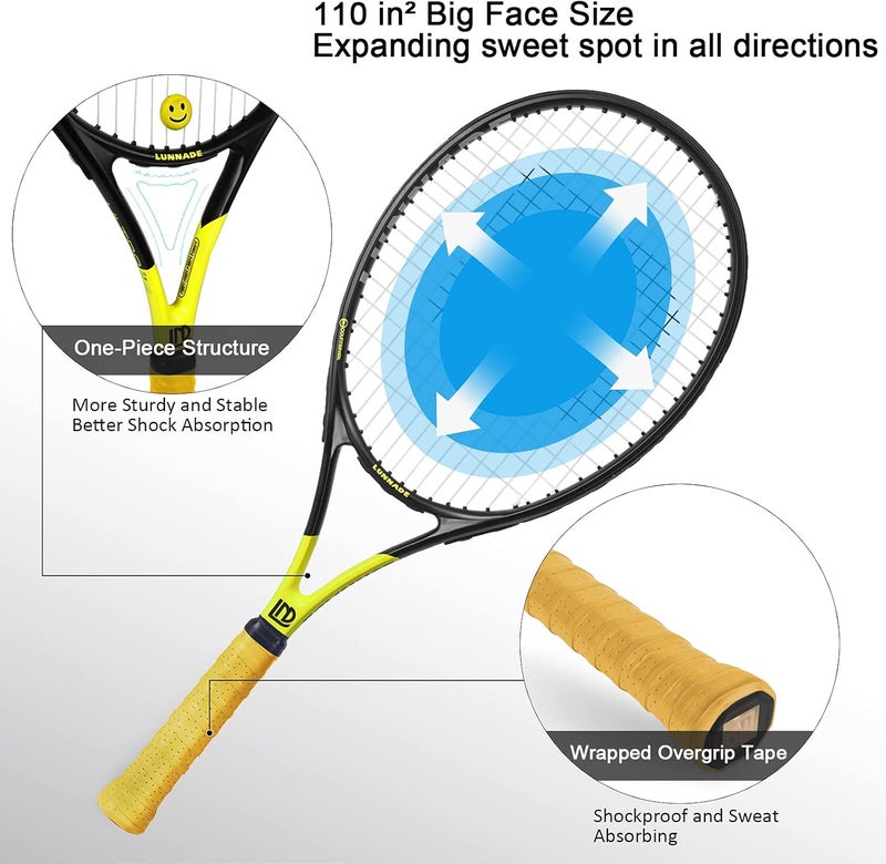 LUNNADE Adults Tennis Racket 27 Inch, Shockproof Carbon Fiber Tennis Racquet Light-Weight, Pre-Strung and Regrip, Suitable for Beginners to Intermediate Players - Image 3
