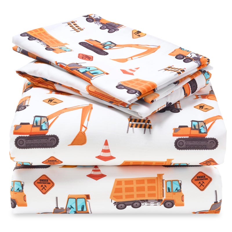 Joiedomi Kids Full Sheet Set Construction Vehicle 4 Piece Soft Microfiber Bed Sheets Deep Pocket Wrinkle Free Cozy Toddler Bedding Set Fade Resistant Breathable for Boys Girls Teens