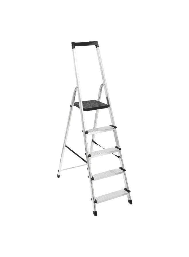 Five Simply Smart Foldable Aluminum 5-Step Ladder White and Black 46.3 x 161 x 96 cm 164620