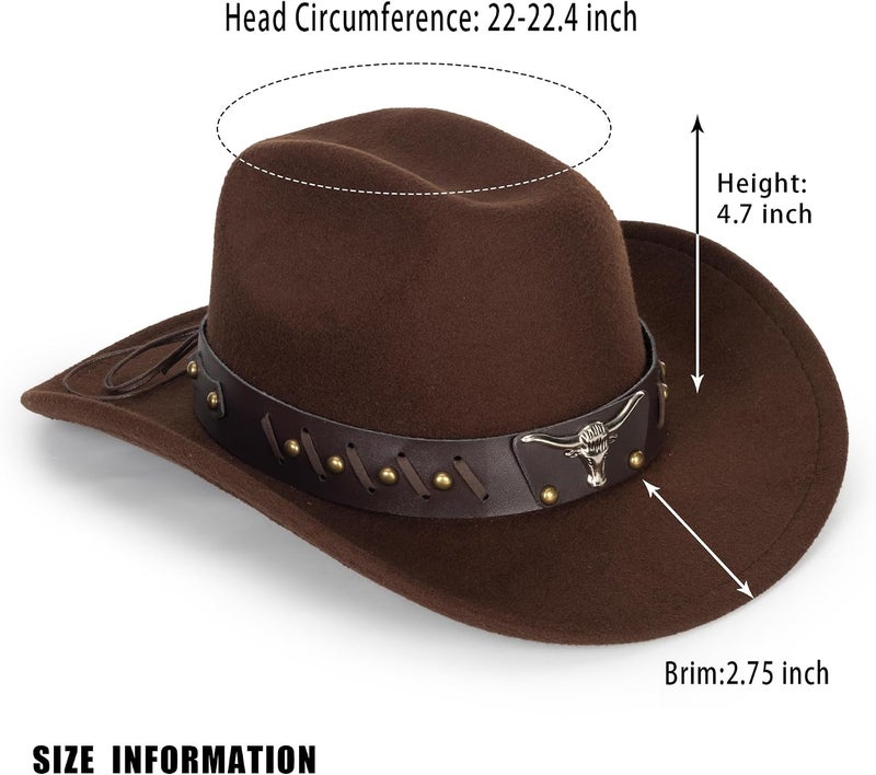 CaySep Classic Western Cowboy Hat for Women and Men Roll Up Wide Brim Felt Fedora Hats Cowgirl Hat with Belt Buckle(M-L) - Image 3
