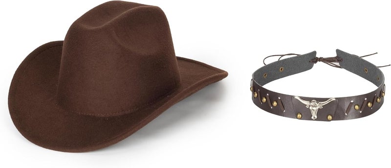 CaySep Classic Western Cowboy Hat for Women and Men Roll Up Wide Brim Felt Fedora Hats Cowgirl Hat with Belt Buckle(M-L) - Image 4