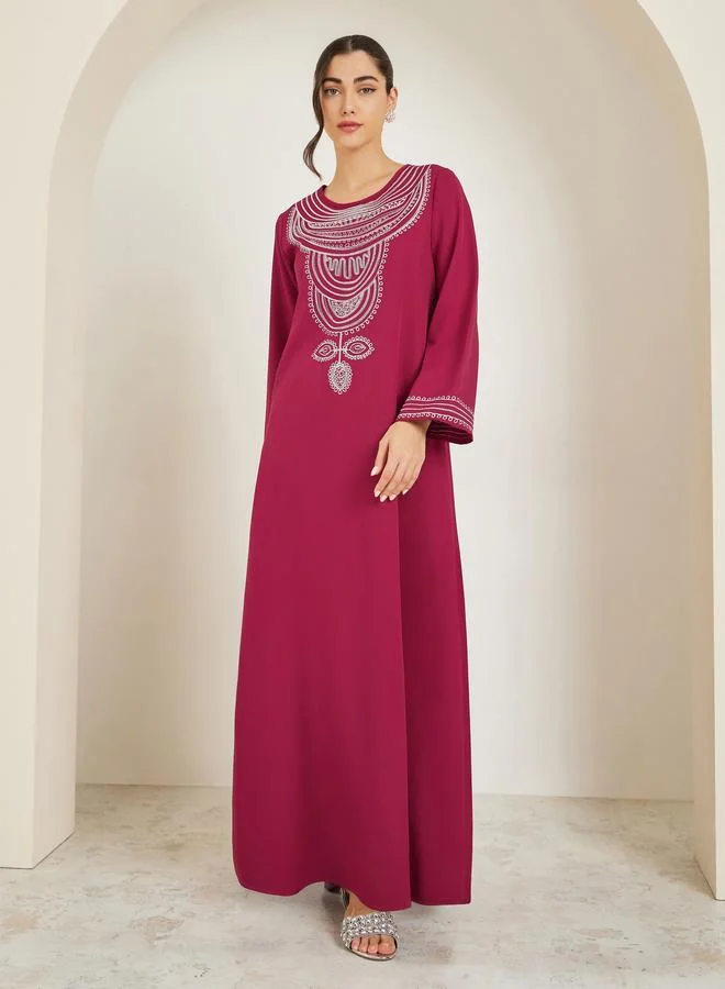 Amirah  Women Red Embroidered A-Line Jalabiya for Women | Best Price UAE