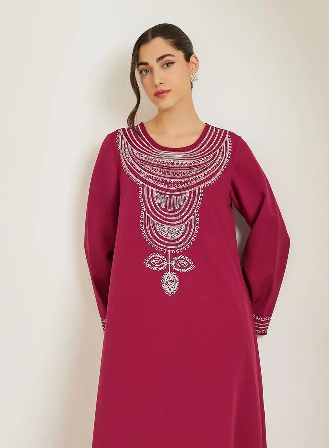 Amirah  Women Red Embroidered A-Line Jalabiya for Women | Best Price UAE