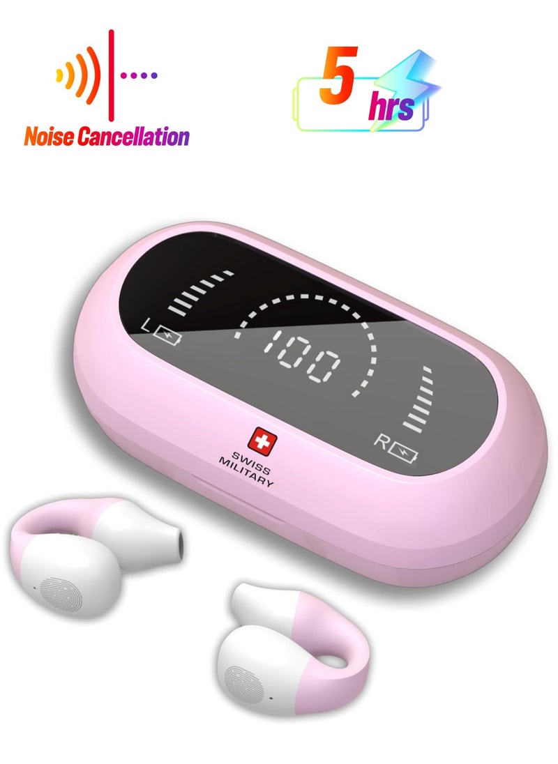 SWISS MILITARY - Swiss Military Delta Active Noise Cancelling Earbuds - Air Conduction Technology, Smart Touch Sensors, 100 Precise Power Indicator, 5 Hr Music Time, Compatible with Android/iOS - Pink - Image 1