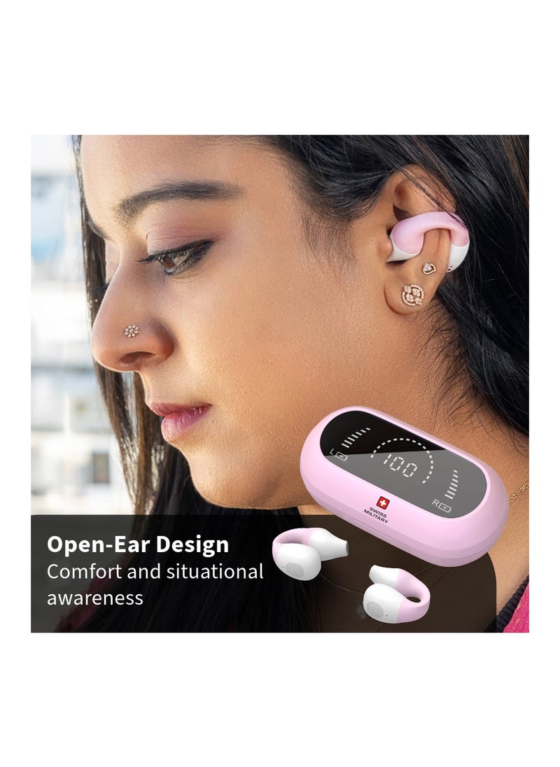 SWISS MILITARY - Swiss Military Delta Active Noise Cancelling Earbuds - Air Conduction Technology, Smart Touch Sensors, 100 Precise Power Indicator, 5 Hr Music Time, Compatible with Android/iOS - Pink - Image 1