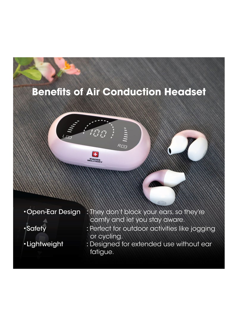 SWISS MILITARY - Swiss Military Delta Active Noise Cancelling Earbuds - Air Conduction Technology, Smart Touch Sensors, 100 Precise Power Indicator, 5 Hr Music Time, Compatible with Android/iOS - Pink - Image 1