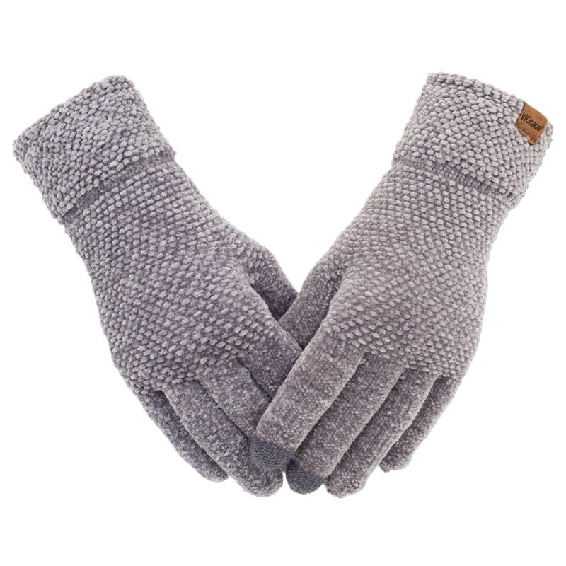 ViGrace Winter Touchscreen Gloves for Women Chenille Warm Cable Knit 3 Touch screen Fingers Texting Driving Elastic Cuff Thermal Glove (Gray,Large) - Image 1