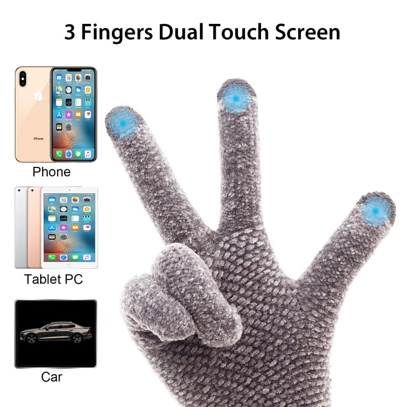 ViGrace Winter Touchscreen Gloves for Women Chenille Warm Cable Knit 3 Touch screen Fingers Texting Driving Elastic Cuff Thermal Glove (Gray,Large) - Image 4