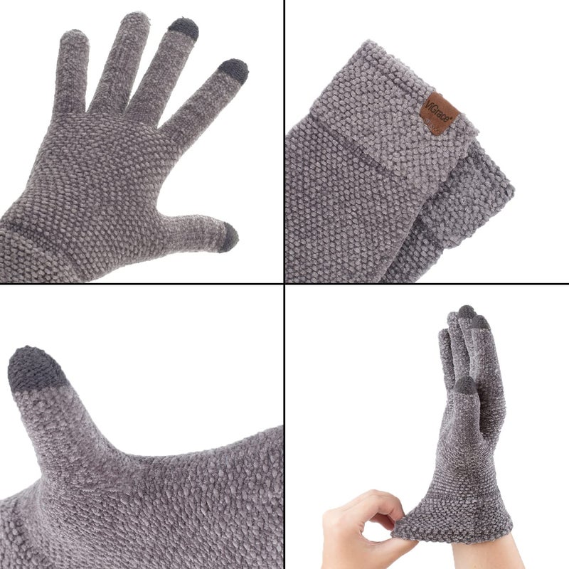 ViGrace Winter Touchscreen Gloves for Women Chenille Warm Cable Knit 3 Touch screen Fingers Texting Driving Elastic Cuff Thermal Glove (Gray,Large) - Image 5