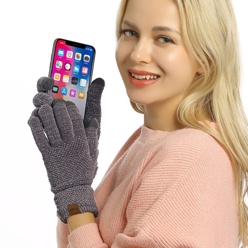 ViGrace Winter Touchscreen Gloves for Women Chenille Warm Cable Knit 3 Touch screen Fingers Texting Driving Elastic Cuff Thermal Glove (Gray,Large) - Image 3