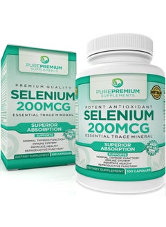 PUREPREMIUM SUPPLEMENTS PurePremium Selenium 200mcg Supplement - L Selenomethionine Essential Mineral - Daily Support for Normal Thyroid, Immune System and Normal Prostate Function - 3 Months Supply - 100 Capsules 