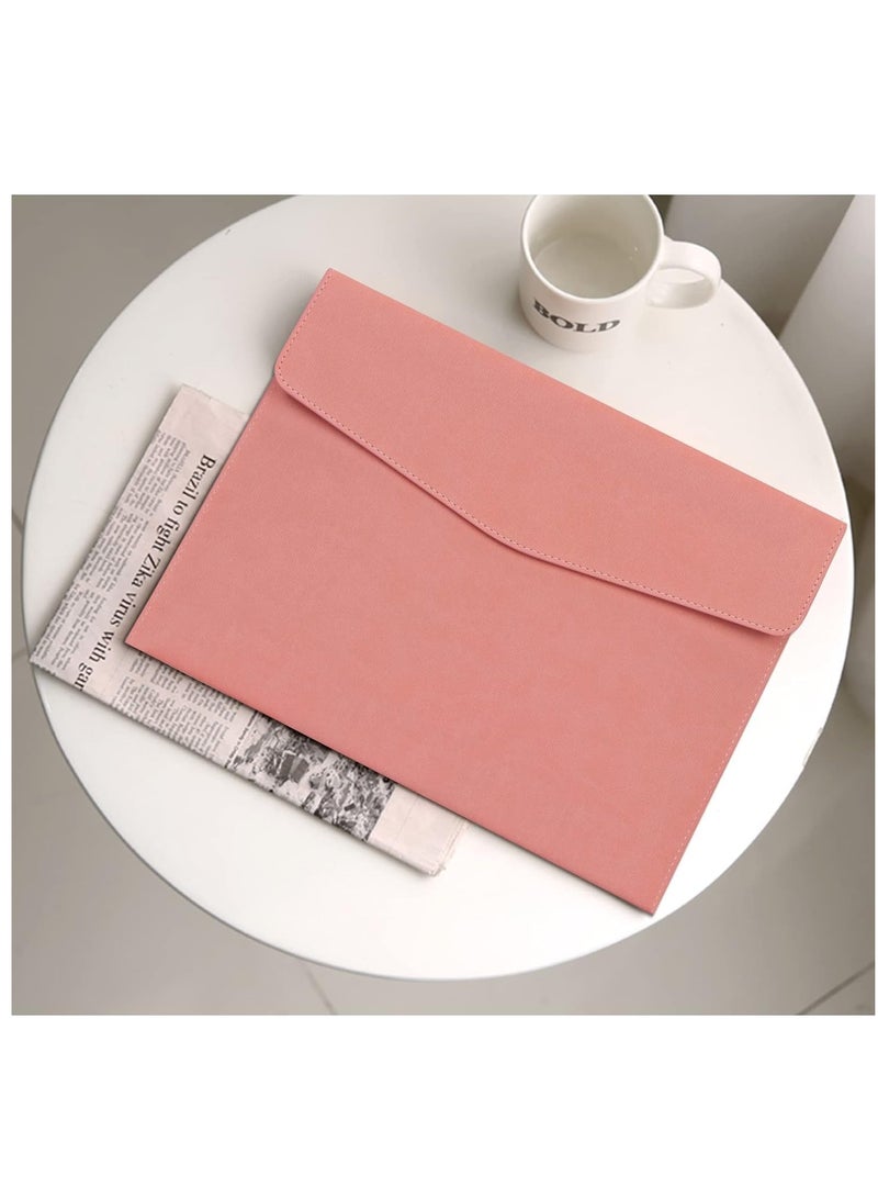 File Folder PU Leather A4 Document Holder File Organizer Filing Envelope Portfolio Case Tablet Sleeve with Magnetic Snap Closure for Home School Office Stationery Pink - Image 5