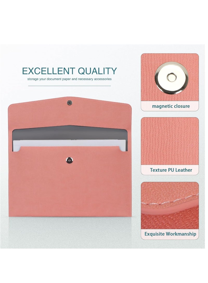 File Folder PU Leather A4 Document Holder File Organizer Filing Envelope Portfolio Case Tablet Sleeve with Magnetic Snap Closure for Home School Office Stationery Pink - Image 2