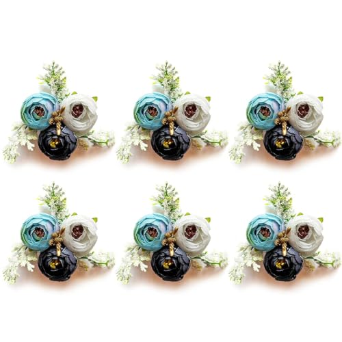ADIKALA Set of 6 Handmade Artificial Peonies Flower Bunch for Hamper, Flower Brooch Hamper for Decoration, Gifting, Trousseau Packing | Flower Bunch (Montana) - Image 2