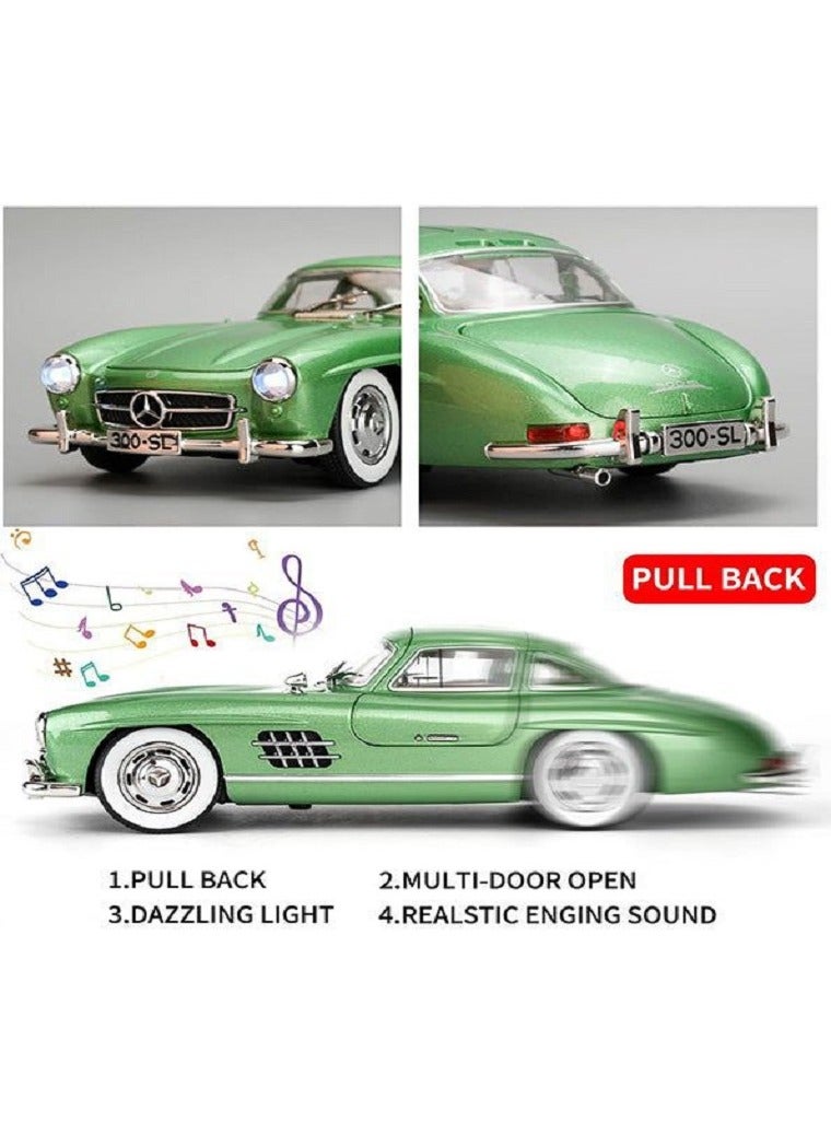 داي كاست مرسيدس بنز 300 SL - سيارة من السبائك المعدنية بمقياس 1:24 - أبواب مفتوحة، إضاءة وصوت، سحب للخلف (أخضر) - Image 4