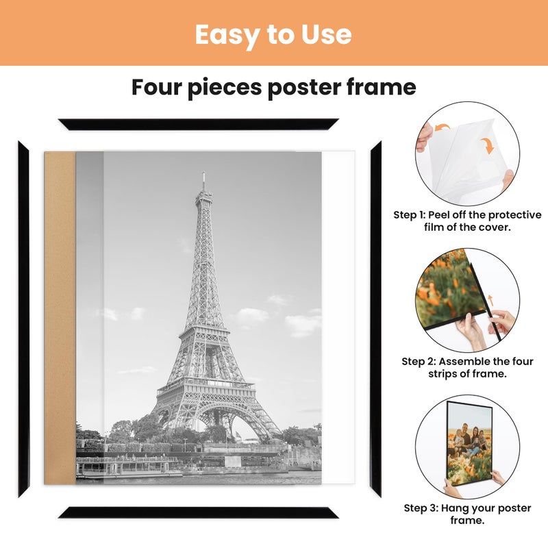 upsimples 24x36 Poster Frame Black 3 Pack, Scratch-Proof Picture Frames 24 x 36 for Photo Gallery - Slide-In Strips, Horizontal or Vertical Wall Mounting - Image 4