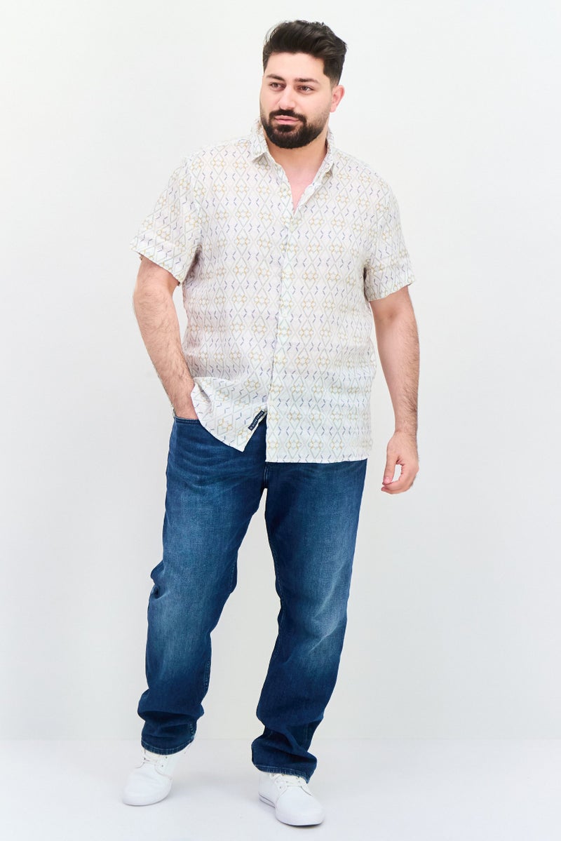 PERRY ELLIS Men Regular Fit Allover Print Short Sleeves Casual Shirt, White Combo - Image 4