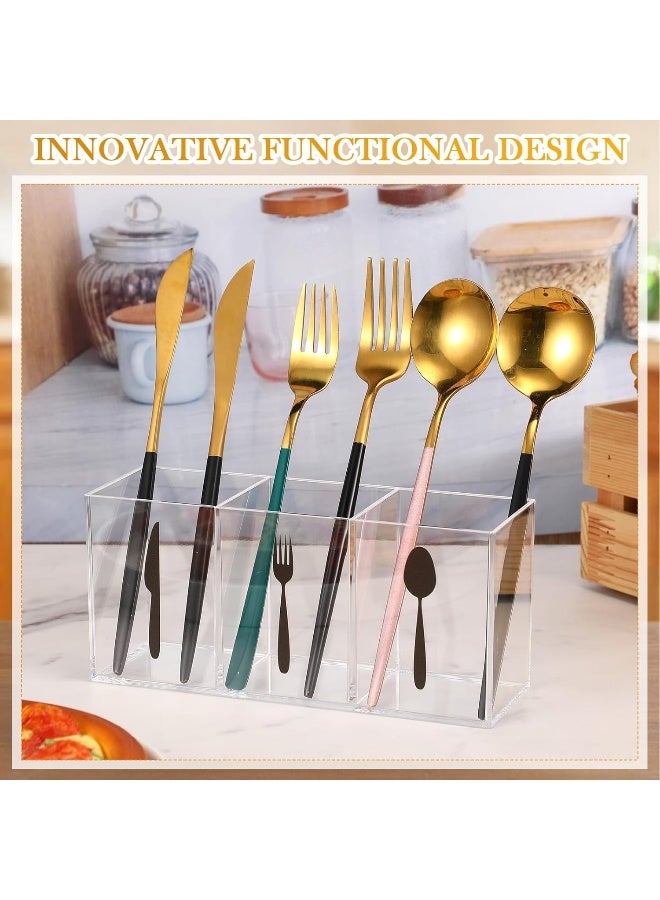 TPGP Acrylic Cutlery Storage Organizer Bin Clear Silverware Caddy Countertop Knife Spoon and Fork Holder Kitchen 3 Section Tableware Storage Box for Cabinet Indoor Outdoor Home Flatware Dining Room  - Image 4