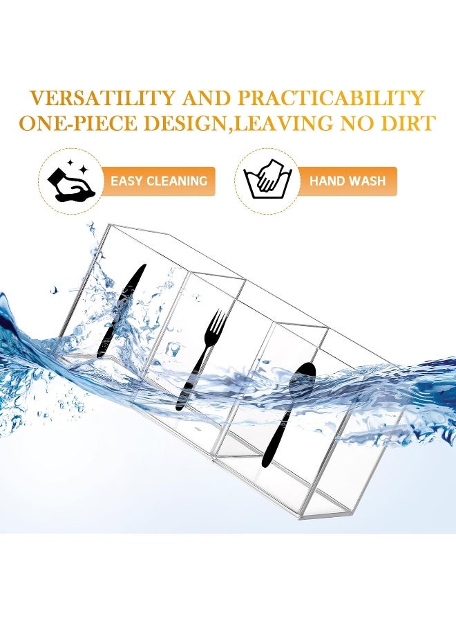 TPGP Acrylic Cutlery Storage Organizer Bin Clear Silverware Caddy Countertop Knife Spoon and Fork Holder Kitchen 3 Section Tableware Storage Box for Cabinet Indoor Outdoor Home Flatware Dining Room  - Image 3