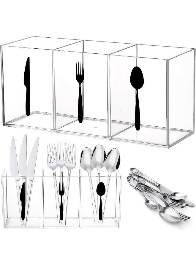 TPGP Acrylic Cutlery Storage Organizer Bin Clear Silverware Caddy Countertop Knife Spoon and Fork Holder Kitchen 3 Section Tableware Storage Box for Cabinet Indoor Outdoor Home Flatware Dining Room  - Image 1