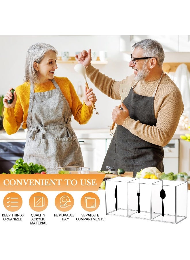 TPGP Acrylic Cutlery Storage Organizer Bin Clear Silverware Caddy Countertop Knife Spoon and Fork Holder Kitchen 3 Section Tableware Storage Box for Cabinet Indoor Outdoor Home Flatware Dining Room  - Image 5