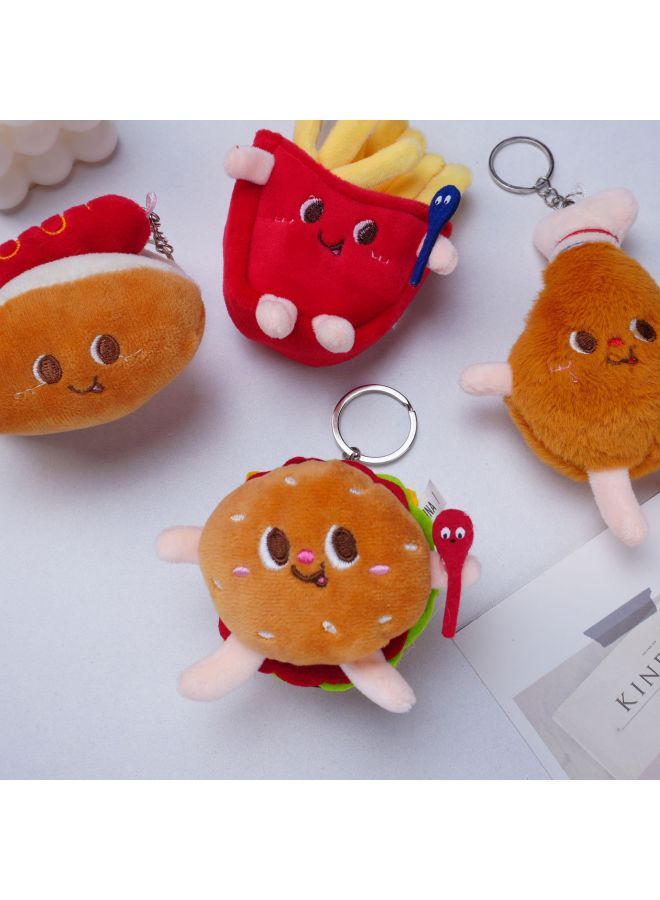Cartoon Burger Fries Plush Doll Cute Keychain Pendant Doll Machine Plush Doll Doll Wholesale-Specifications:Hot Dog-Color:key Ring  - Image 3