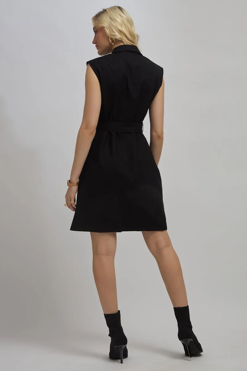 Virgio  Solid Linen Double Breasted Blazer Dress for Women for Women | Best Price UAE