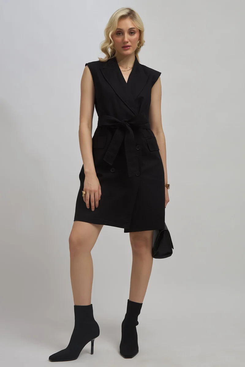 Virgio  Solid Linen Double Breasted Blazer Dress for Women for Women | Best Price UAE