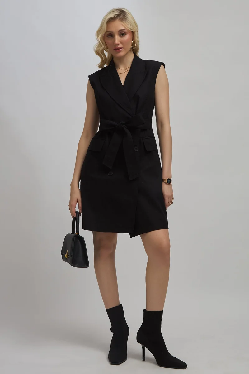 Virgio  Solid Linen Double Breasted Blazer Dress for Women for Women | Best Price UAE